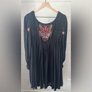 Free People Black Dress with Red Embroidery